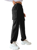 1 x RAW Customer Returns GORGLITTER Cargo Pants Women Cargo Pants Classics Cargo Pants Wide Pants Capri Long Pants Streatwear with Flap Pockets Black L - RRP €16.72