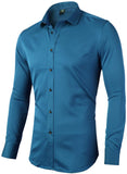 1 x RAW Customer Returns INFlATION men s shirt made of bamboo fiber, environmentally friendly, elastic, slim fit for leisure, business, wedding, pure color shirt, long sleeve, DE XL label 43 , blue - RRP €28.99