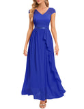 1 x RAW Customer Returns Gardenwed evening dress elegant for wedding V-neck lace cocktail dress women short sleeve ball gown with ruffles party prom dress long formal dress royal blue M - RRP €66.99