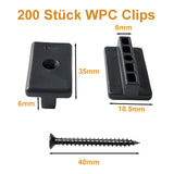 1 x RAW Customer Returns 200 pieces WPC clips, 6 mm plastic terrace clips for WPC BPC boards, hidden fastening with T-clip screws black  - RRP €47.39