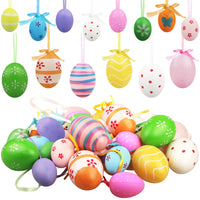 1 x RAW Customer Returns 36 pieces painted plastic eggs, 2 sizes for hanging Easter egg decorations with different style dots stripes flowers for tree school home office party supplies Easter day decoration - RRP €18.14