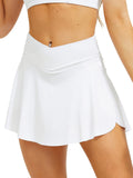 1 x RAW Customer Returns HAWILAND Women s Tennis Skirt - Trouser Skirt Crossover Waist V-waist Tennis Skort with Pockets Golf Skirt for Cycling Hiking Running 1 White S - RRP €23.18