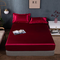 1 x RAW Customer Returns Michorinee Satin Fitted Sheet 160 x 200 cm Fitting Height 30 cm Wine Red Satin Polyester Flat Sheet Smooth Breathable for Thick Mattresses - RRP €25.99