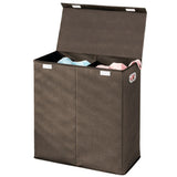 1 x RAW Customer Returns mDesign Laundry Hamper in Breathable Polypropylene Foldable Laundry Bin with 2 Divisions Clothes Storage Bag with Lid and Handles for Bathroom, Laundry Room or Bedroom Dark Brown - RRP €36.76