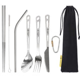 1 x RAW Customer Returns SILVERANT Titanium Camping Cutlery, Titanium Spork, Spoon, Chopsticks, Knife, Straw, Flatware Set, Portable Tableware for Lunch Box, Outdoor and Hiking, Comes with Drawstring and Carabiner - Polished - RRP €31.99