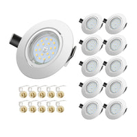 1 x RAW Customer Returns LED Recessed Spotlights for Plasterboard, 5W Equivalent to 50W, 230V Cold Light 6000K, Adjustable 30 , Beam Angle 120 , Round White Metal Frame, Non-Dimmable Set of 10  - RRP €45.98