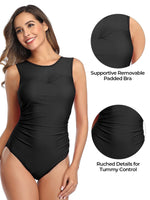 1 x RAW Customer Returns Women Swimwear Mesh Slimming Swimsuit High Neck Tummy Control One Piece Beachwear Black L - RRP €21.56