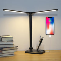 1 x RAW Customer Returns iVict Dual Swing Arm LED Desk Lamp, 5-Modes Touch Control Brightness Levels Desk Light with 45-Minute Auto-Off Timer, USB Charging Port, Memory Function, Ferrous - RRP €18.14