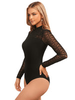 1 x RAW Customer Returns GORGLITTER Women s Body Long Sleeve Elegant Mesh Bodysuit Rhinestone Body Sexy Long Sleeve Body String Women s Bodysuits with Stand-Up Collar Black M - RRP €31.25