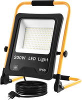 1 x RAW Customer Returns UISEBRT LED construction spotlight 200W warm white including stand and power cable - LED floodlight work light waterproof IP66 for indoor and outdoor use - garage, garden, sports field, construction site - RRP €41.18