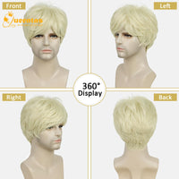 1 x RAW Customer Returns QUEENTAS Men s Blonde Wig for Men 80s 70s Short Hair Wigs for Men Cosplay Halloween Wig Men White Blonde  - RRP €24.99