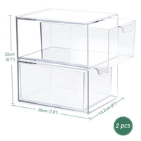 1 x RAW Customer Returns Greentainer Makeup Organizer with Drawers, Stackable Clear Plastic 4.5 Height Organizer for Cosmetics and Beauty Supplies on a Dressing Table Clear, 2 Pack  - RRP €29.99