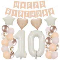 16 x Brand New Cream Birthday Decorations Blush Happy Birthday Banner Cream Number Foil Balloons Champaign Gold Sand White Latex Confetti Balloons for Birthday Party Decor 20 Year  - RRP €177.44