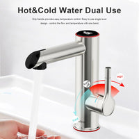 1 x RAW Customer Returns Briwellna Stainless Steel Electric Tap, 220V Hot Water Tap, Instant Hot Water Tap for Bathroom, Electric Tap with Digital Display, Tankless Water Heater Silver  - RRP €99.99