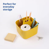 1 x RAW Customer Returns BLUE GINKGO Multipurpose Basket Organizer - Stackable Plastic Basket with Handle Cleaning Basket, Craft Basket, Desk Basket, Art and Makeup Storage Square - Yellow - RRP €19.93