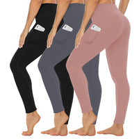 1 x RAW Customer Returns Gayhay Pack of 3 women s sports leggings with pockets, high waist, black sports leggings, long sports trousers, gym yoga leggings, opaque stretch, SM, black dark gray pink - RRP €28.22