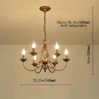 1 x RAW Customer Returns JIINOO Traditional Country House Style Chandelier, Vintage Height Adjustable Wrought Iron Bronze Candlestick, 8 Lights Farmhouse Classic Pendant Light for Kitchen Dining Room Living Room - RRP €121.28