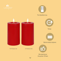 1 x RAW Customer Returns LUCOZA Set of 2 Flickering Flameless LED Candles with Timer and Remote Control for Indoor Use, 5 Battery Operated LED Real Wax Candles, Realistic Pillar Candle with 3D Wick, Red - RRP €21.17