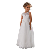 1 x RAW Customer Returns Aibaowedding Vintage Long Children s Tulle Dress Lace Dress with Belt Chic A-Line Communion Dresses Bridesmaids Dresses Flower Girl Dresses for Girls 2-12 Years White, 10  - RRP €39.32