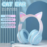 1 x RAW Customer Returns QOTSTEOS Cute Cat Ear Gaming Headset, Comfortable Foldable Portable Wireless Gaming Headphones with RGB Lights 3D Stereo Sound Effect Sky Blue  - RRP €27.45