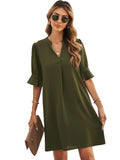 1 x RAW Customer Returns Famulily Women Summer Casual T Shirt Dresses Short Puff Sleeve Midi Dress for Wedding Guest Army Green S - RRP €34.27