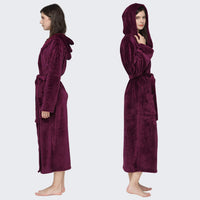 1 x RAW Customer Returns Mnemo Women s Long Bathrobe with Hood, Bathrobe for Women, Terry, Fluffy, Color Red, XL - RRP €24.0