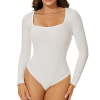 1 x RAW Customer Returns Joyshaper Women s Long Sleeve Bodysuit, 1 White Square Neck, S - RRP €24.0