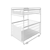 1 x RAW Customer Returns DAWNYIELD 2 Tier Under Sink Organizer with Drawer, Sliding Cabinet, Pull Out Basket, Spice Rack, Snack Organizer for Kitchen, Bathroom, Bedroom, Counter, Pantry, Office, White - RRP €39.99