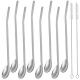 1 x RAW Customer Returns INHDBOX Set of 8 stainless steel drinking straw spoons, reusable stainless steel metal straw spoons, 2 in 1 straw and spoon ideal as a latte macchiato and cocktail spoon - RRP €14.99