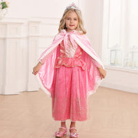 2 x Brand New ZaisuiFun Girls Hooded Princess Cape for Fancy Dress Costume Carnival Party Cosplay Halloween Christmas Velvet, Pink-B, 134-140 Label 140  - RRP €38.4