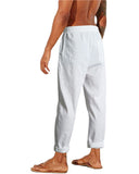 1 x RAW Customer Returns NANAMEEI Linen trousers men s summer linen trousers yoga leisure trousers men s regular lightweight beach trousers men s long white men s white 3XL - RRP €27.22