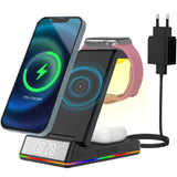 1 x RAW Customer Returns PINRUIGE Wireless Charger With Clock and Night Light, 3 in 1 Inductive Charging Station Wireless Charger Compatible with i-Phone 15 14 13 12 11 Pro Max XS XR X 8, iWatch Ultra 8 7 6 SE 5 4 3, AirPods Pro - RRP €39.99