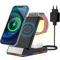 1 x RAW Customer Returns PINRUIGE Wireless Charger with Clock and Night Light, 3 in 1 Inductive Charging Station Wireless Charger Compatible with i-Phone 15 14 13 12 11 Pro Max XS XR X 8, iWatch Ultra 8 7 6 SE 5 4 3, AirPods Pro - RRP €30.24