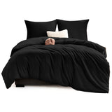 1 x RAW Customer Returns WAVVE bed linen 220x240 3 pieces black - duvet cover 220 x 240 set with pillowcases 80x80 cm, bed linen sets 240x220 made of microfiber with zipper soft and non-iron - RRP €26.21