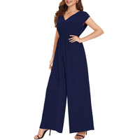 1 x RAW Customer Returns Tanmolo Women s Jumpsuit Elegant Summer Sleeveless V-Neck Overall Wide Leg Romper With Pockets Navy Blue, L  - RRP €39.01