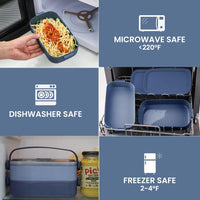 1 x RAW Customer Returns Bugucat lunch box 2400 ml, 3 in 1 bento box, lunch box, leak-proof, airtight lunch box with compartments and cutlery set, breakfast box, snack box for on the go, lunch box, snack box for adults, dark blue - RRP €18.94