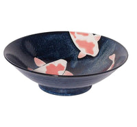 1 x RAW Customer Returns Japanese Mino-Yaki Ceramic Donmantiburi Bowl Extra Large for Ramen Salad Made in Japan 25.5cm Lucky Charm Red Carp Pattern Black 8309091 - RRP €25.1