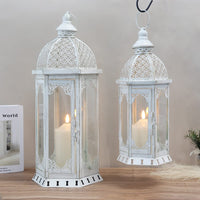 1 x RAW Customer Returns NEWIMAGE Set of 2 Decorative Candle Lanterns 50 cm and 38 cm High Lantern Lantern Outdoor Vintage Metal Candle Holder for Garden Living Room Indoor Patio Home Decoration White  - RRP €85.7