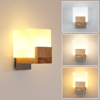 1 x RAW Customer Returns DELIPOP Wall lamp wood, wall light in European G9 glass shade three-color light source, the modern minimalist wall light is suitable for bedroom, living room, study, kitchen, hallway - RRP €33.98