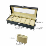 4 x Brand New Wensdr 6 compartments watch box with glass lid, jewelry storage box for jewelry PU case black for men women - RRP €56.44