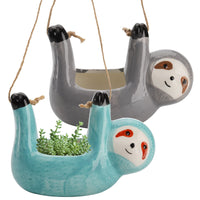 1 x RAW Customer Returns Okllen 2 Pack Ceramic Sloth Hanging Planter, Cute Sloth Succulent Planter Wall Hanging Plant Holder Sloth Gifts for Pottery Bonsai, Indoor and Outdoor Decor, Gray, Blue - RRP €21.35