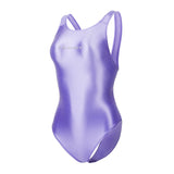 1 x RAW Customer Returns LEOHEX Sexy Satin High Gloss Body Shiny Bodysuit One Piece Swimsuit Japan Skinsuit XXL, Lavender  - RRP €30.24