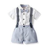 1 x RAW Customer Returns Volunboy Baby Boys Suit Set Clothing Shirt with Bow Tie Suspender Shorts Romper Suit Light Blue White 9-12 Months Size 70  - RRP €28.99