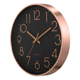 1 x RAW Customer Returns Lafocuse Black Modern Wall Clock Silent 30cm, 3D Numbers Rose Gold Without Ticking Noise, Quartz Wall Clock Analogue Easy to Read Decoration for Living Room Kitchen Office - RRP €19.22