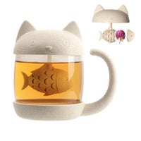 1 x RAW Customer Returns Cymax 250ml Cat Glass Cup Tea Cup with Fish Tea Infuser Strainer Filter Water Mug Perfect Christmas Birthday Gift for Cat Lovers - RRP €14.99