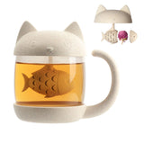 1 x RAW Customer Returns Cymax 250ml Cat Glass Cup Tea Cup with Fish Tea Infuser Strainer Filter Water Mug Perfect Christmas Birthday Gift for Cat Lovers - RRP €14.99