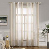 1 x RAW Customer Returns MIULEE Curtains Striped Transparent with Eyelets, Voile Curtains Living Room Modern Short Set of 2, Curtain Small Window Transparent with Beige White Stripes, Curtains Short Semi-Transparent 140 x 145 - RRP €23.29