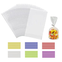 1 x RAW Customer Returns laeeyin 100 pieces transparent cellophane bags large 25 x 15 cm candy gift bag with 100 colorful ties suitable clear bags for candy chocolate bread - RRP €7.04