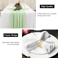 7 x Brand New GEEKEO Table Runner with 6 Pieces Gold Napkin Rings, Modern Chiffon Table Runner for Weddings and Communions, Birthday Parties Table Decoration, 75 x 300 cm, Washable, Green - RRP €115.22