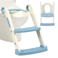 1 x RAW Customer Returns Potty toilet seat baby with stairs, children s toilet seat toilet with splash guard handles toilet trainer for toddlers boys and girls, height adjustable and foldable travel, bathroom seat blue white - RRP €23.59